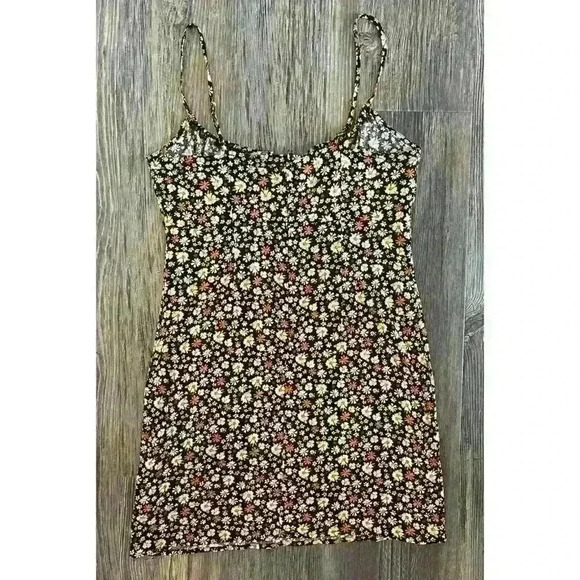 Forever 21 Front Tie Dress Juniors XL Sleeveless Sundress Black Yellow Floral - Picture 2 of 9